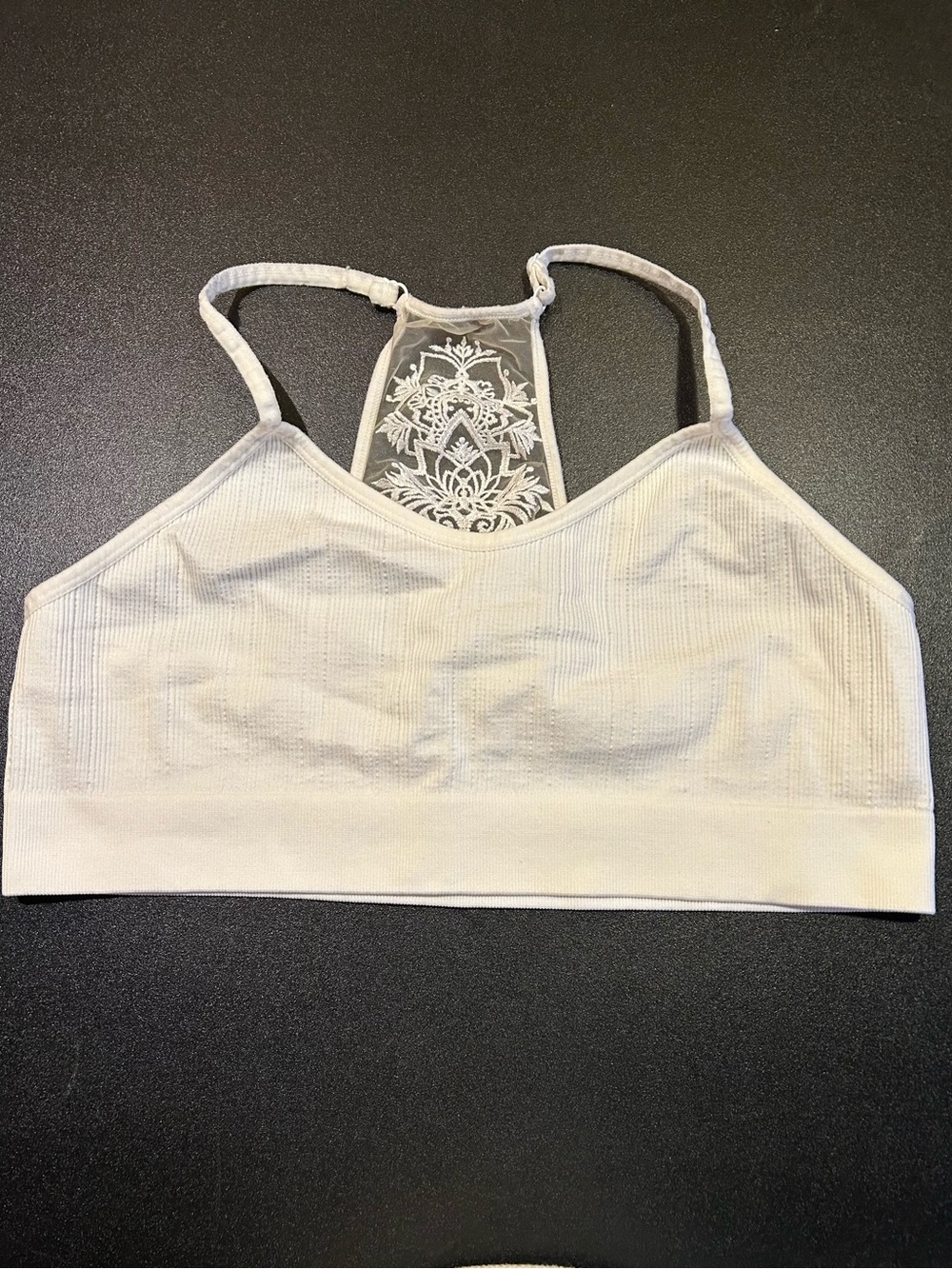 Women’s White Laced Razor Back Sports Bra